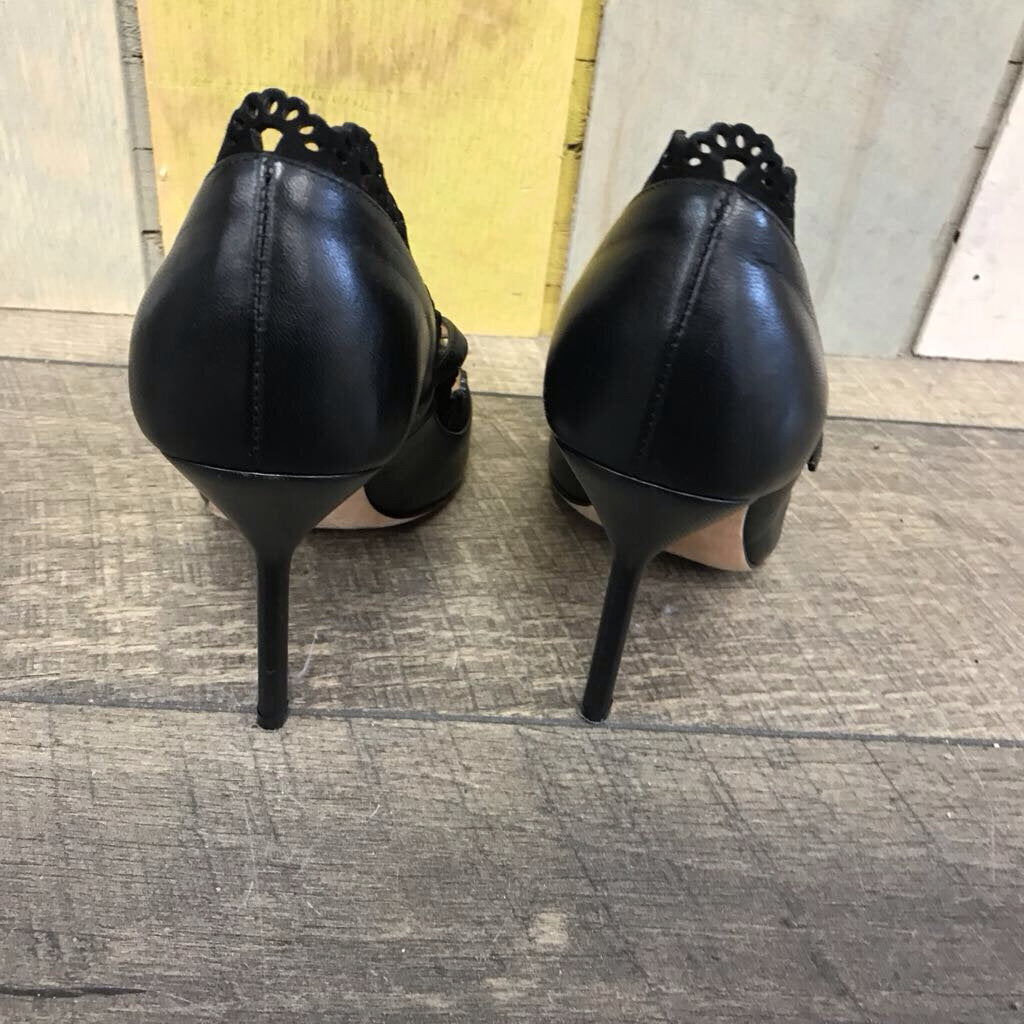 BLK LASER CUT STRAP HEELS