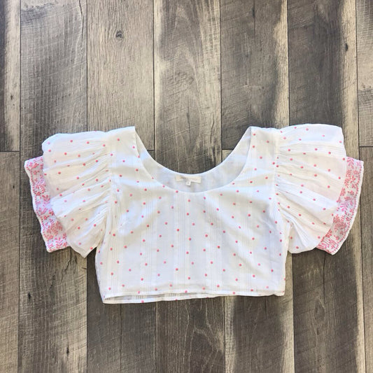 LANYA PINK POLKA DOT CROP PUFF SLEEVE TOP