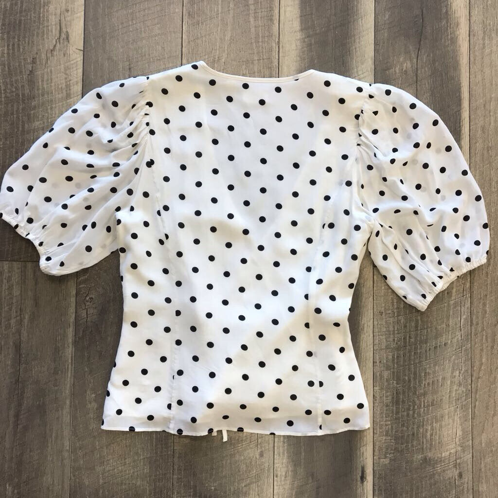 WHITE POLKA DOT SS BLOUSE
