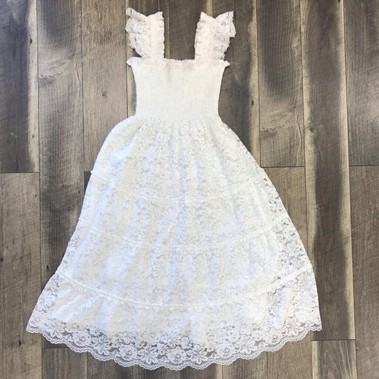 WHITE LACE SMOCKED LONG DRESS