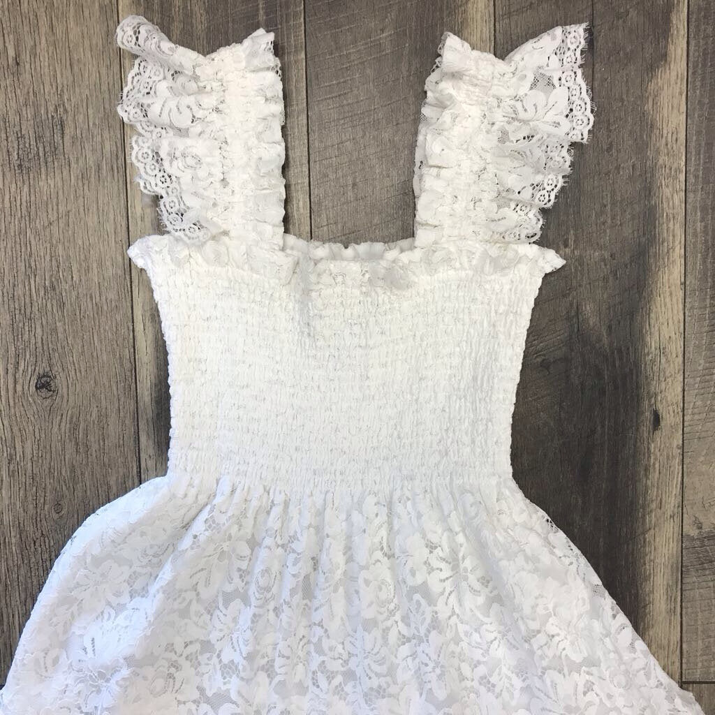 WHITE LACE SMOCKED LONG DRESS