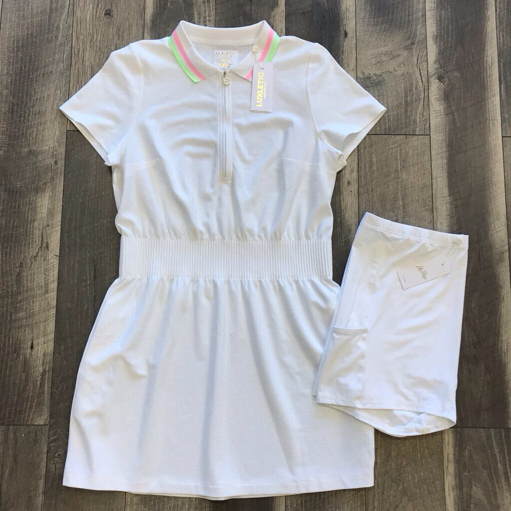 LOVE ACTION SLEEVELESS UPF 50+ WHITE/GREEN/TEAL DRESS 2P -NWT