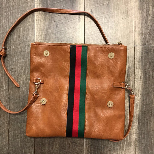 CAMEL THREAED STRIPE FOLD OVER CROSSBODY