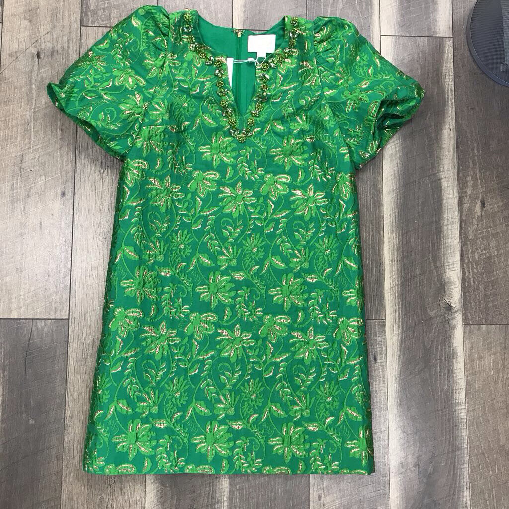 GREEN JACQUARD DRESS NWT