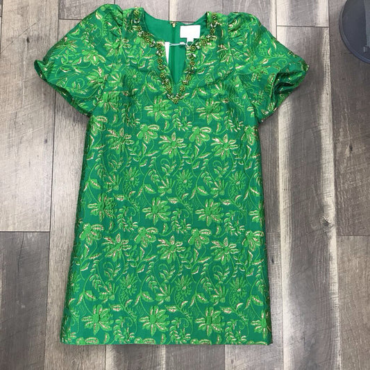 GREEN JACQUARD DRESS NWT