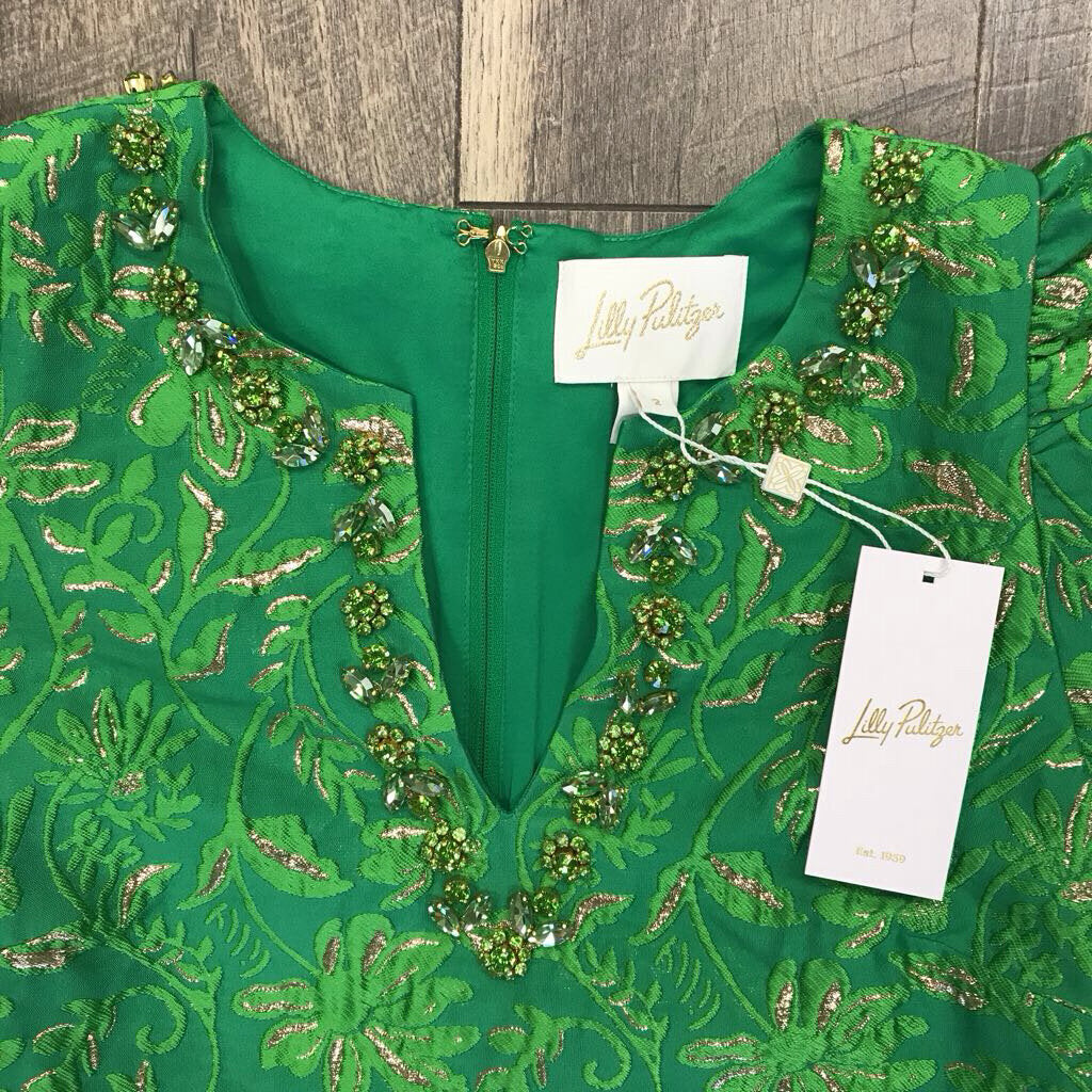 GREEN JACQUARD DRESS NWT
