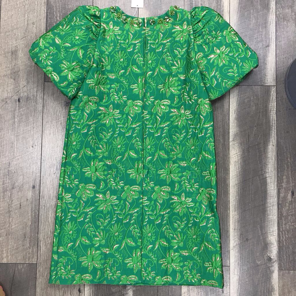 GREEN JACQUARD DRESS NWT