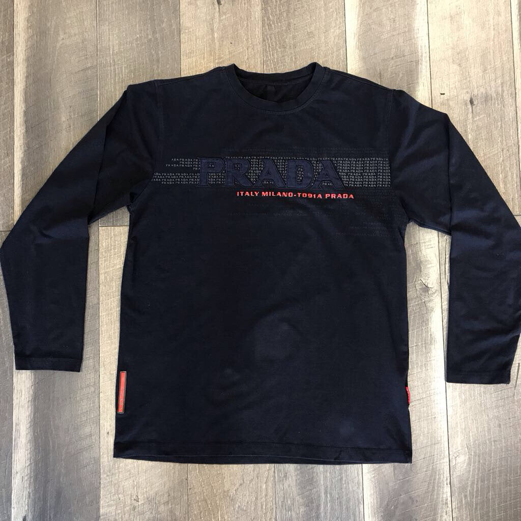 BLACK APPLIQUED LOGO LONG SLEEVE T