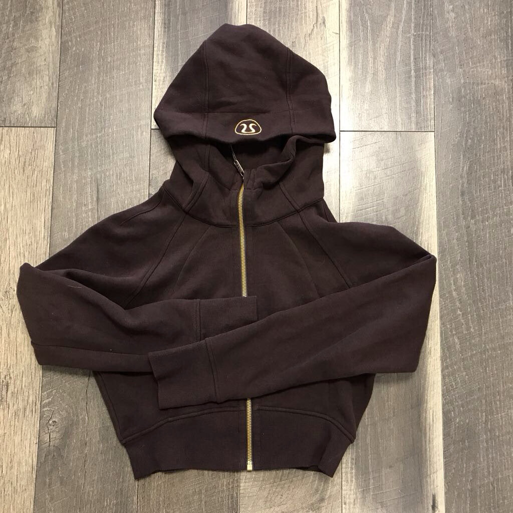 BROWN FULL ZIP CROP HOODIE