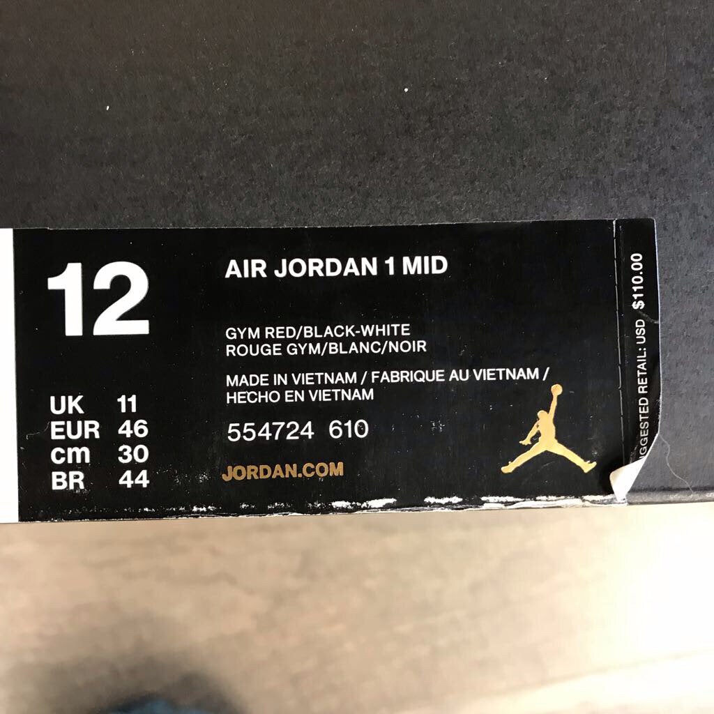 GYM RED/BLACK AIR JORDAN 1 MID