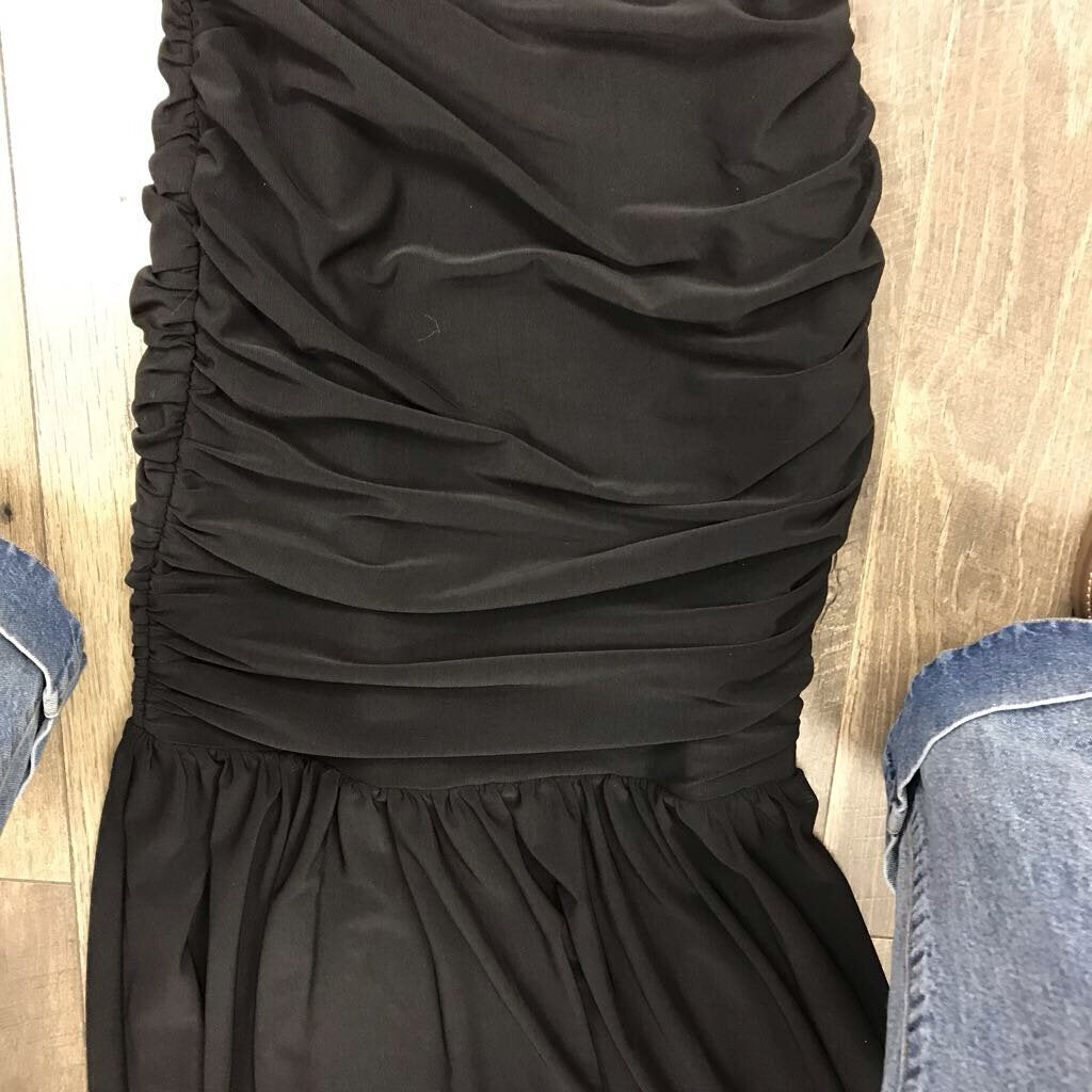 BLK RUCHED LONG GOWN