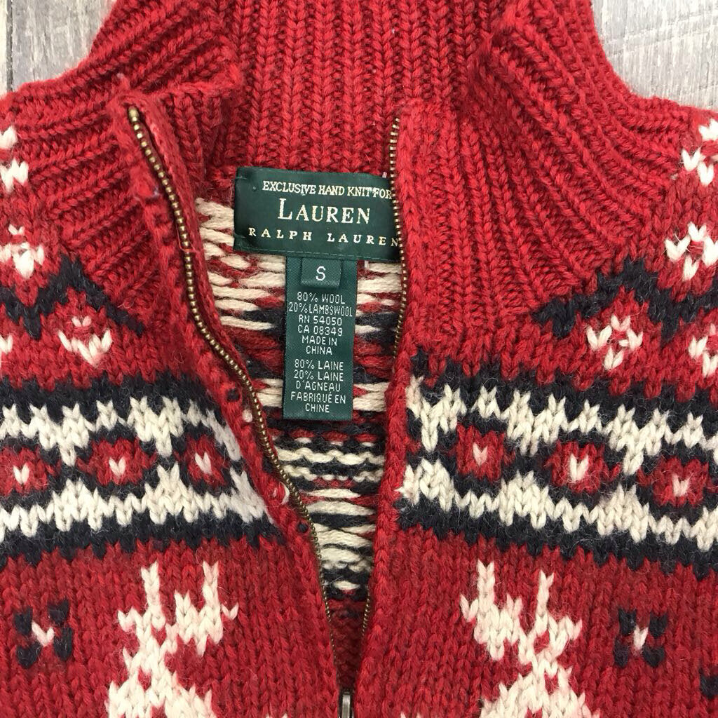 90S RED REINDEER 1/4 ZIP SWEATER