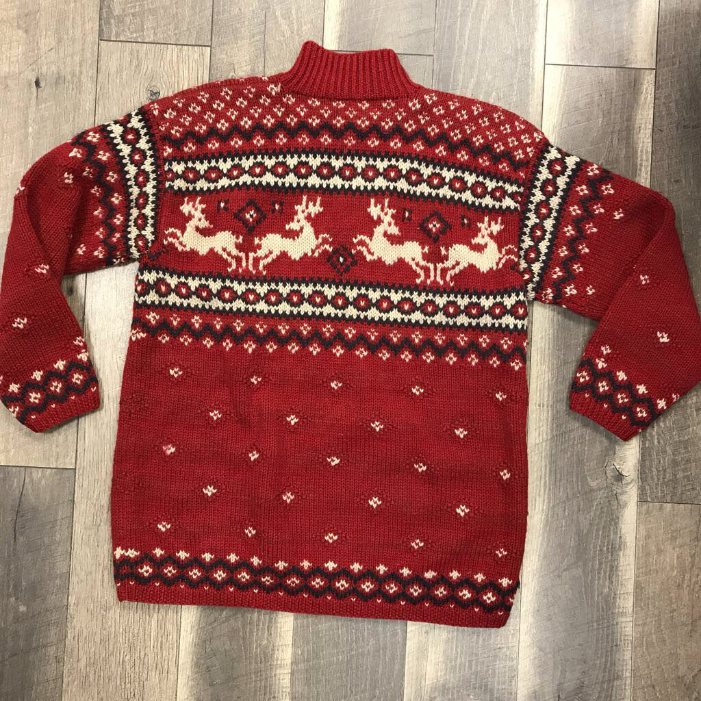 90S RED REINDEER 1/4 ZIP SWEATER