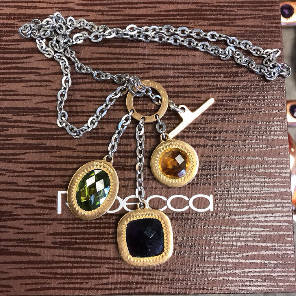 REBECCA LIBERTY TRIPLE GEM TOGGLE NECKLACE
