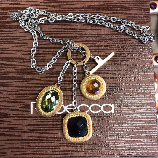 REBECCA LIBERTY TRIPLE GEM TOGGLE NECKLACE