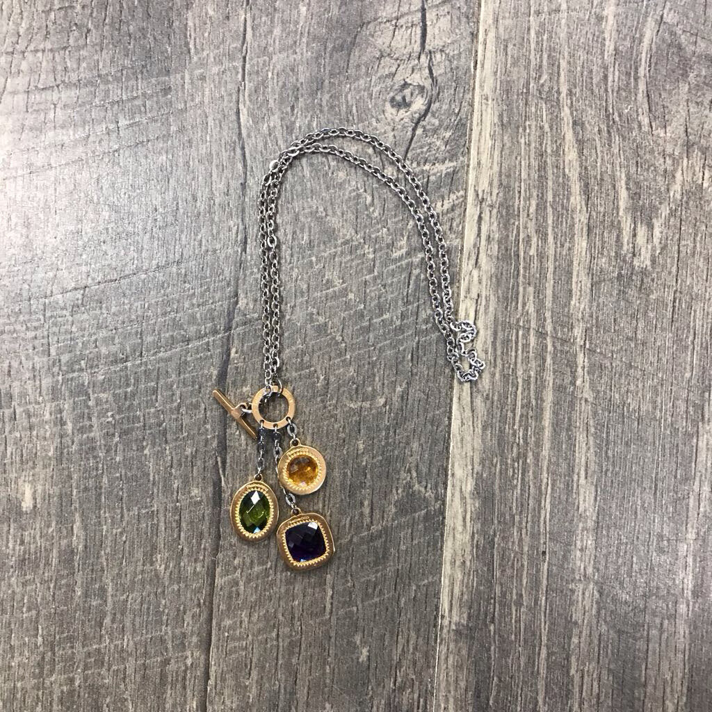 REBECCA LIBERTY TRIPLE GEM TOGGLE NECKLACE