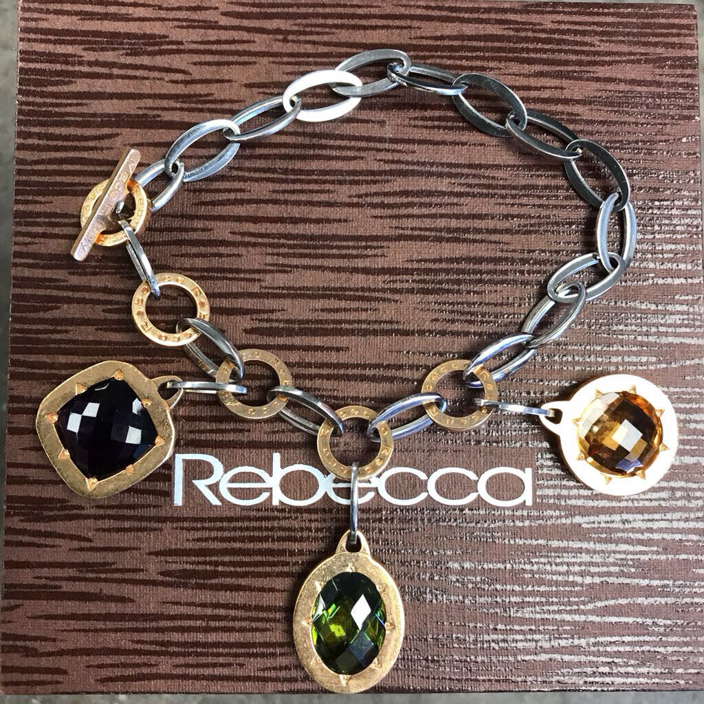 REBECCA 2 TONE GEM CHARM BRACELET