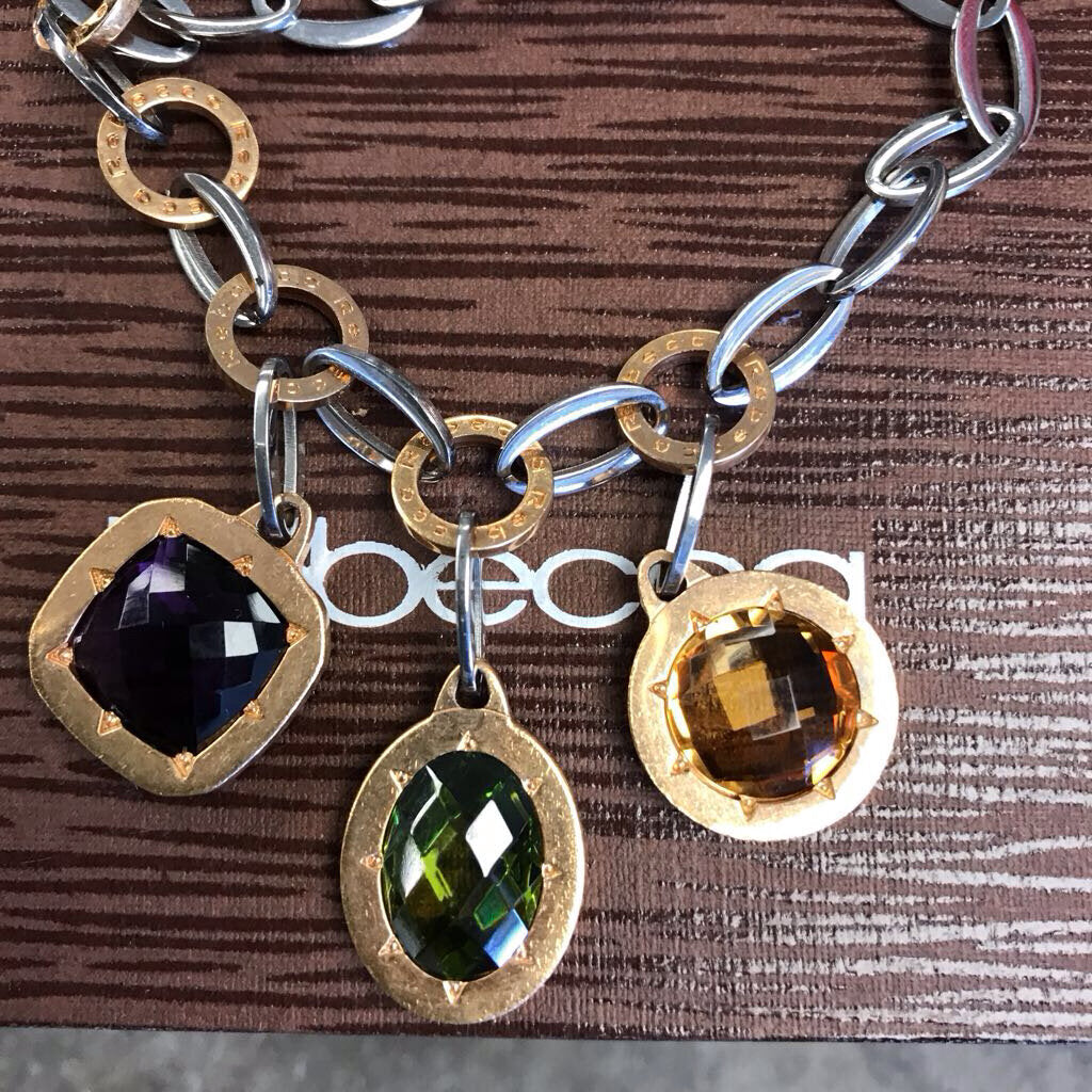 REBECCA 2 TONE GEM CHARM BRACELET
