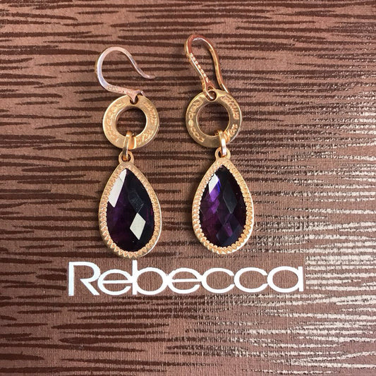 REBBECCA ITALY ROSE GOLD PLATED PURPLE DROP EARRINGS