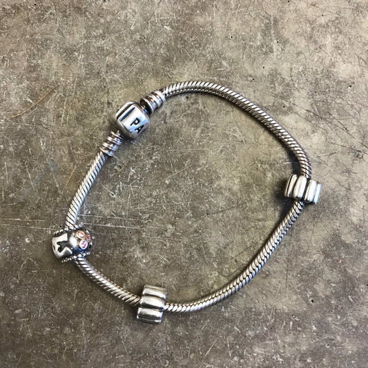 PANDORA BARREL CLASP BRACELET W/ 3 925 CHARMS