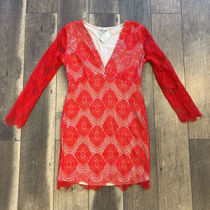 RED LACE LS DRESS